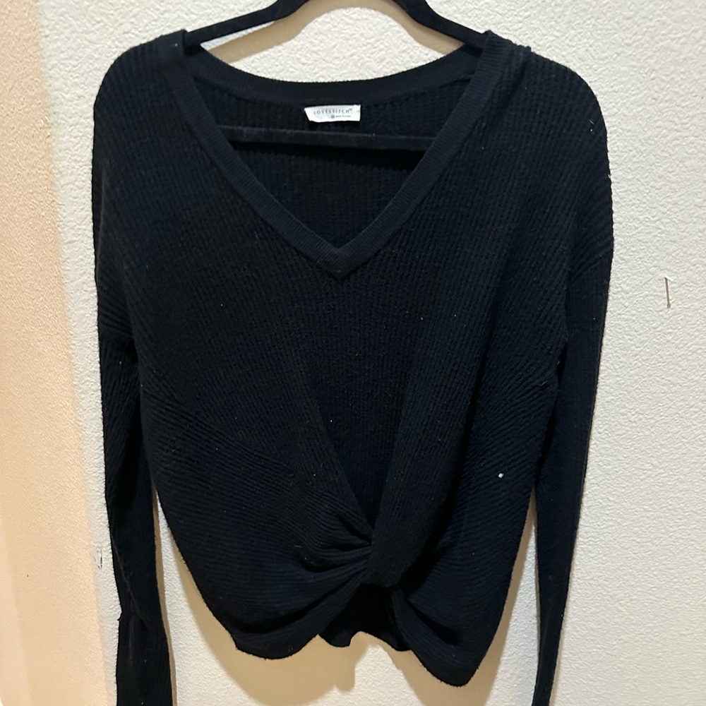 Lovestitch Black V-Neck Twist Sweater